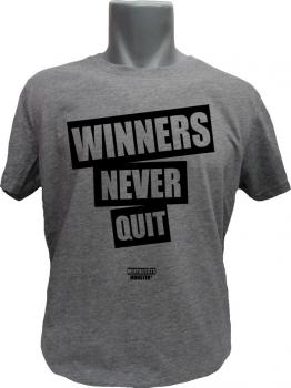 T-Shirt Winners Never Quit graumeliert