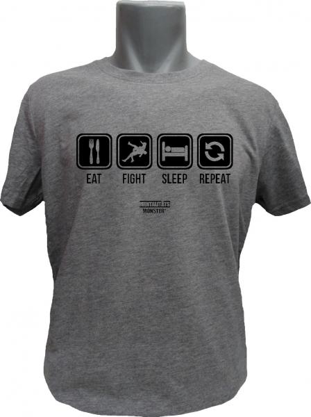 T-Shirt Ringen Eat Sleep Repeat graumeliert
